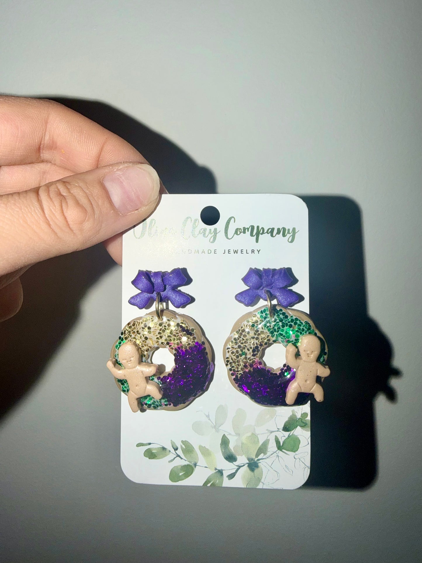 Mardi Gras king cake earrings