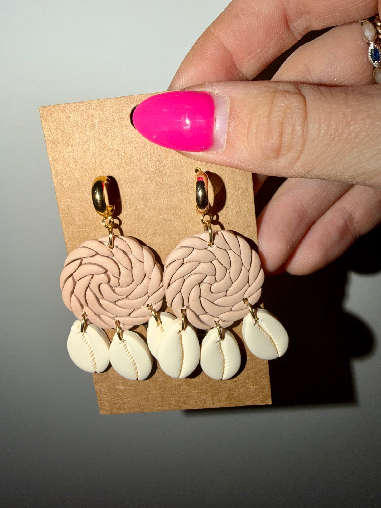 Clay cowrie shell earrings