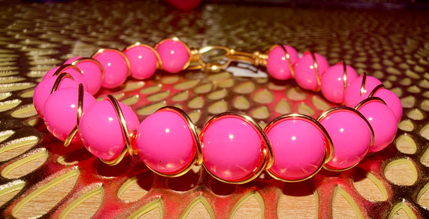 Large hot pink wire bracelet