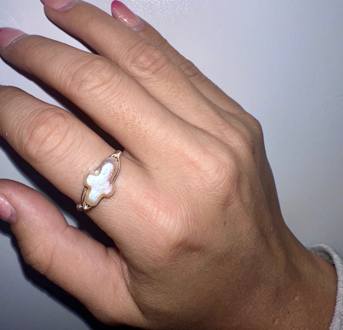 14k GF Cross Freshwater Pearl Ring