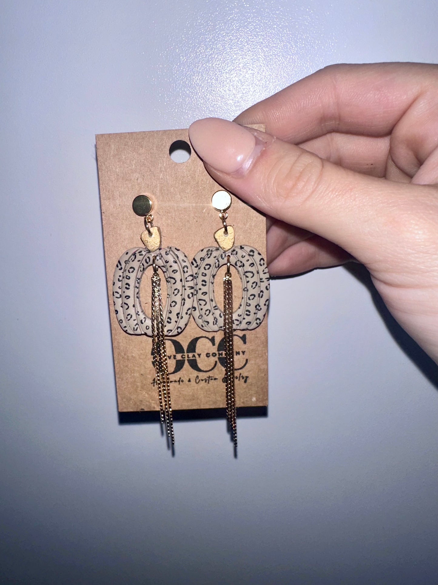 Cheetah Fringe Pumpkin clay earrings