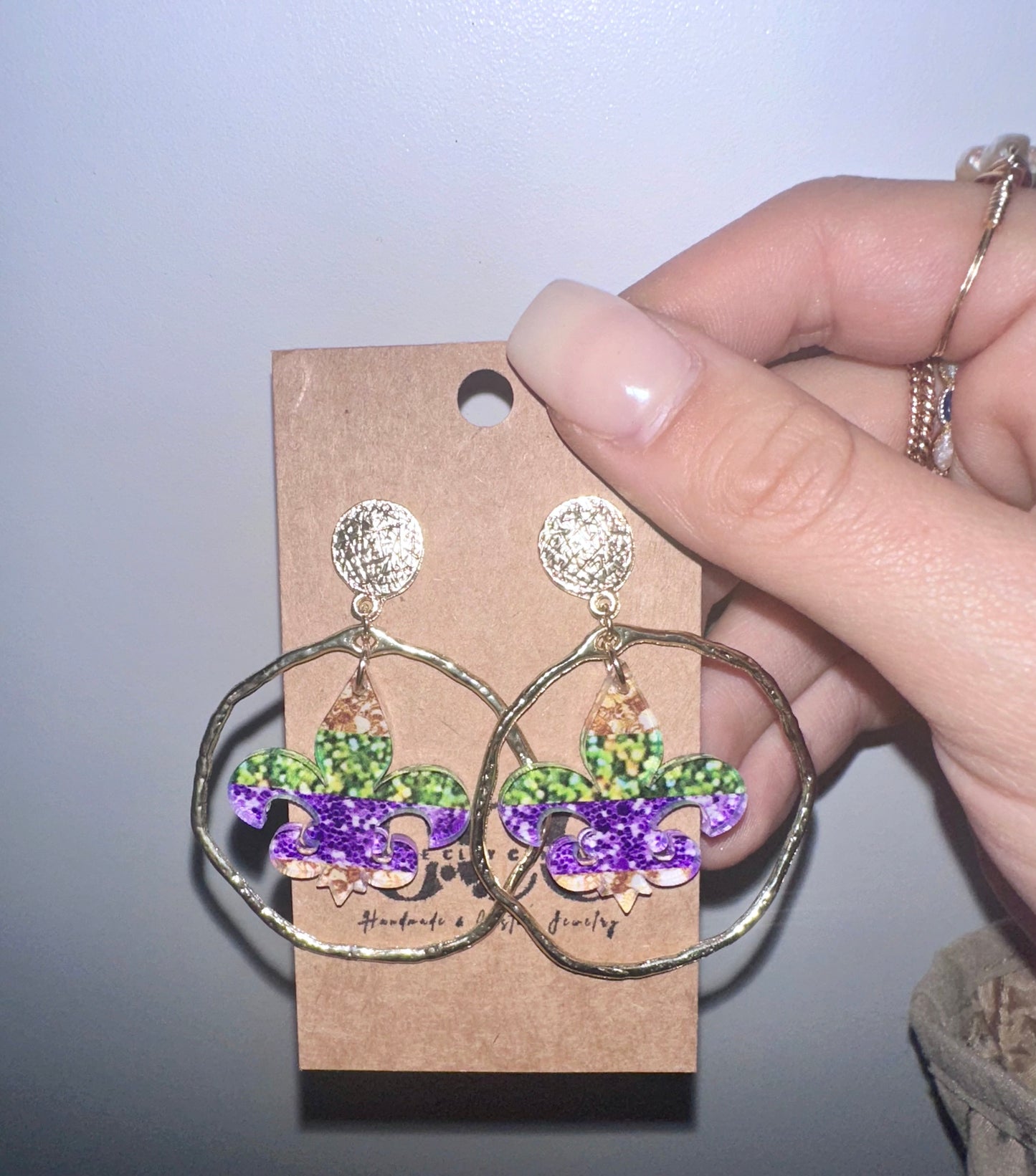 Mardi Gras faux glitter earrings