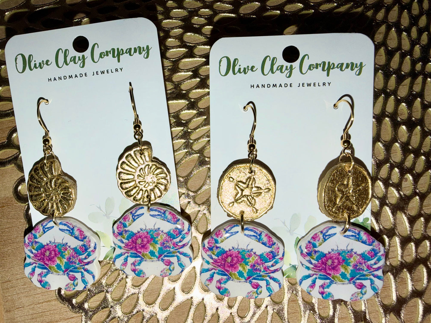 Gold leaf crab earrings