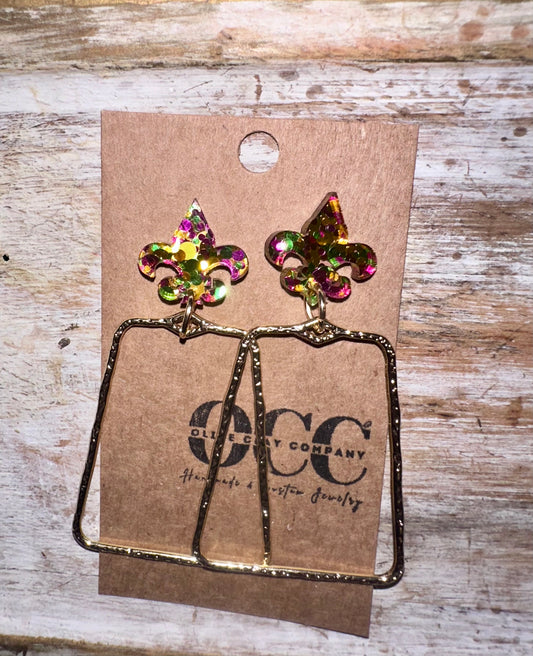 Mardi Gras dots acrylic earrings