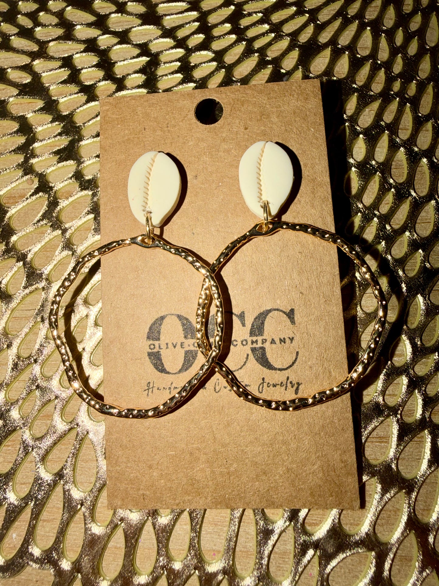 Cowrie shell clay hoops