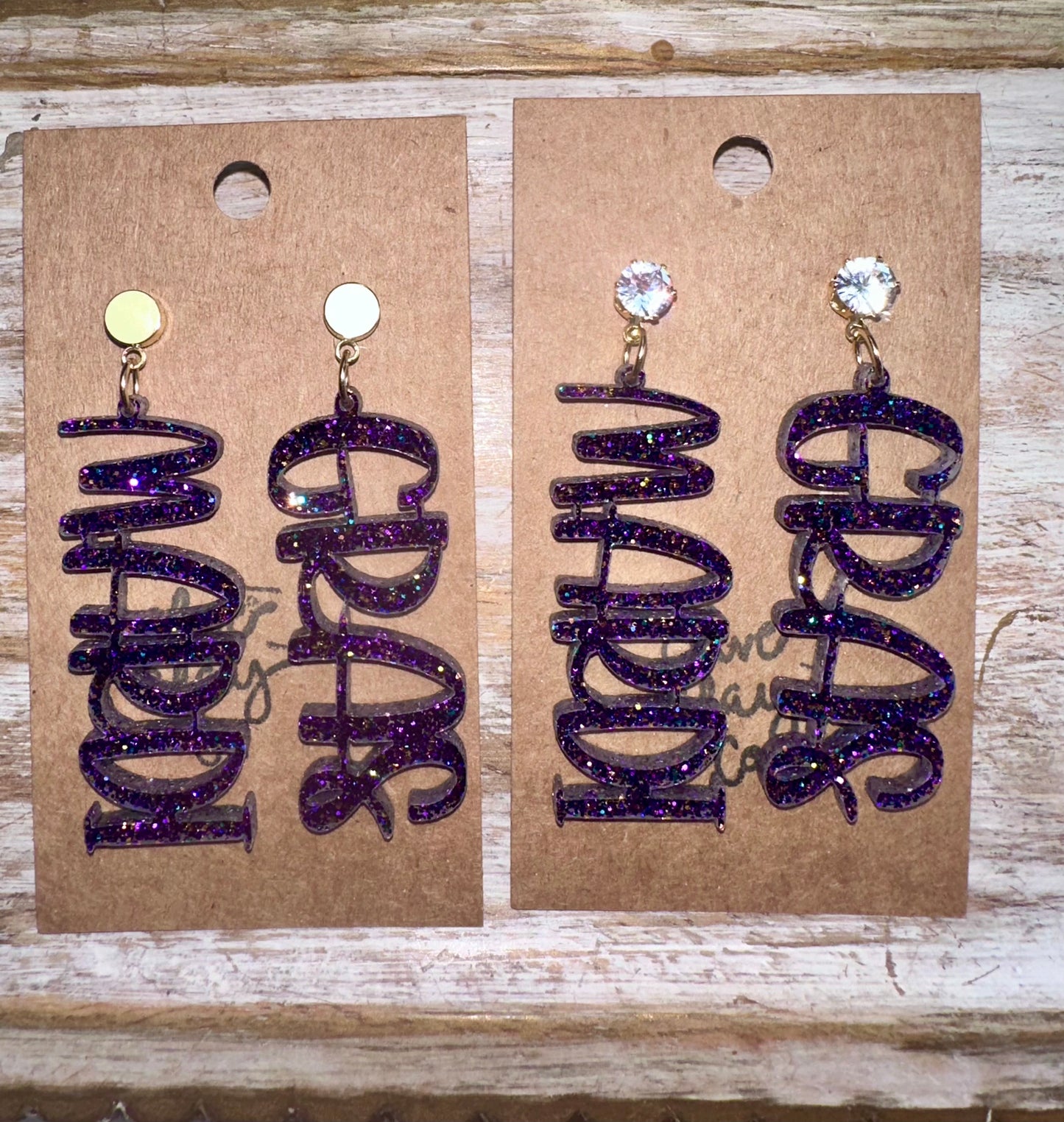 Mardi Gras glitter earrings