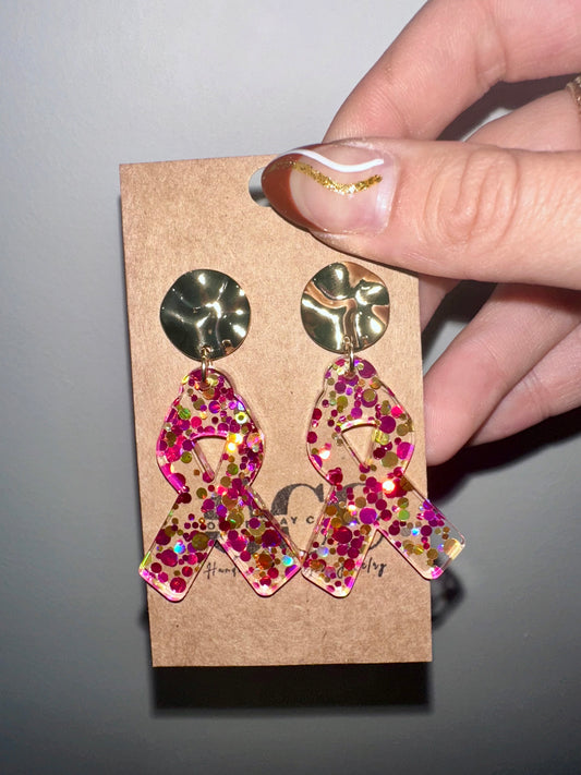 cancer ribbon earrings