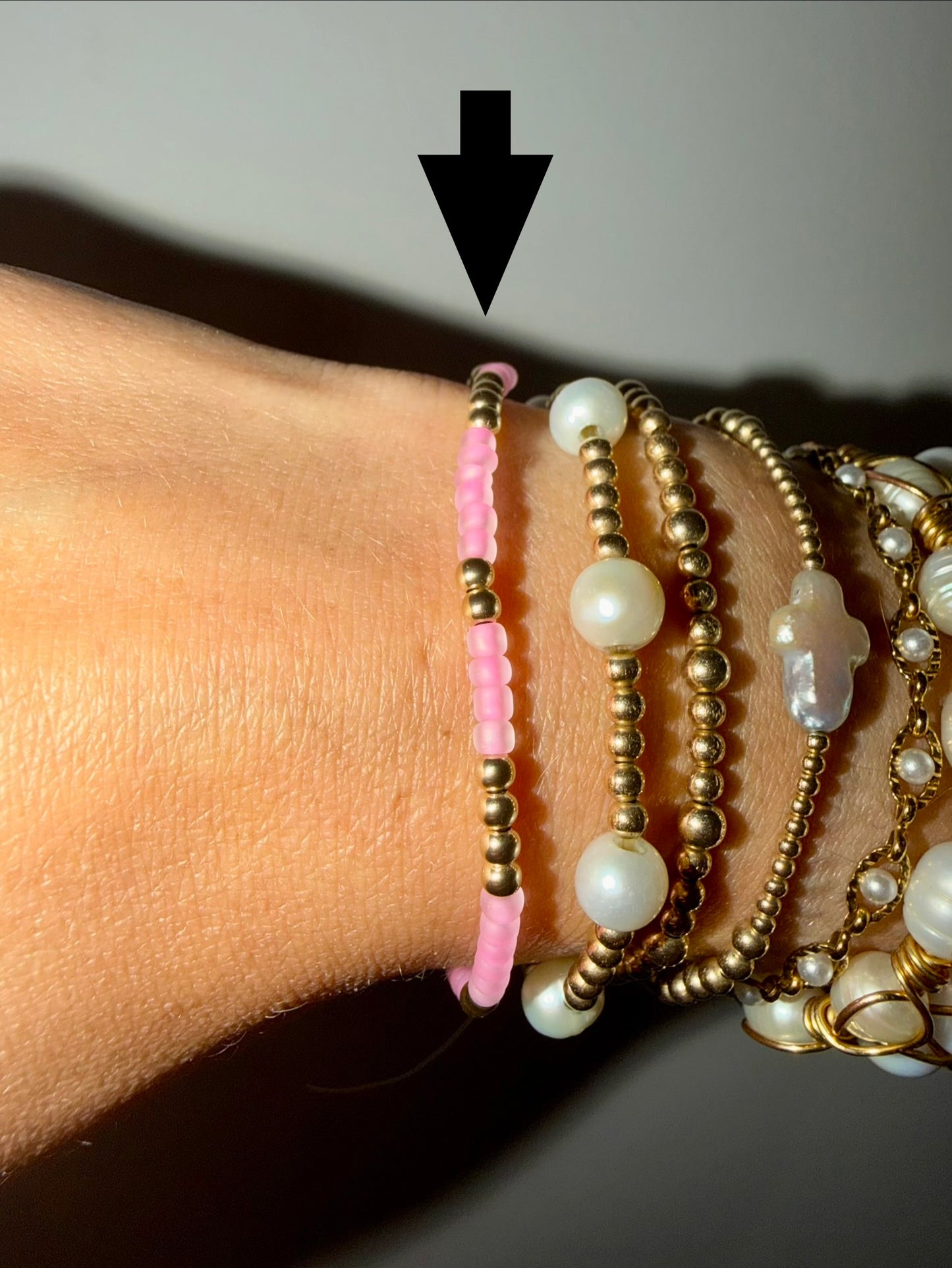 Neon pink and 14kt gold filled Stretchy bracelets