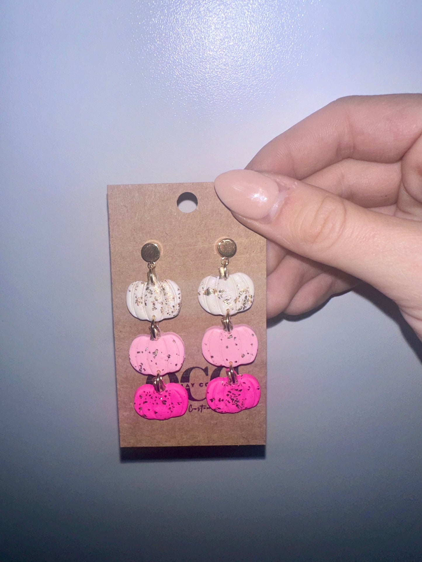 Pink pumpkin clay earrings