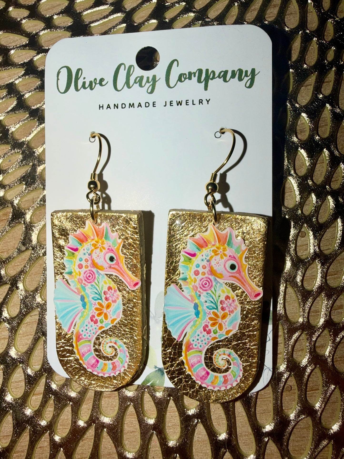 Crawfish clay earrings gold leaf