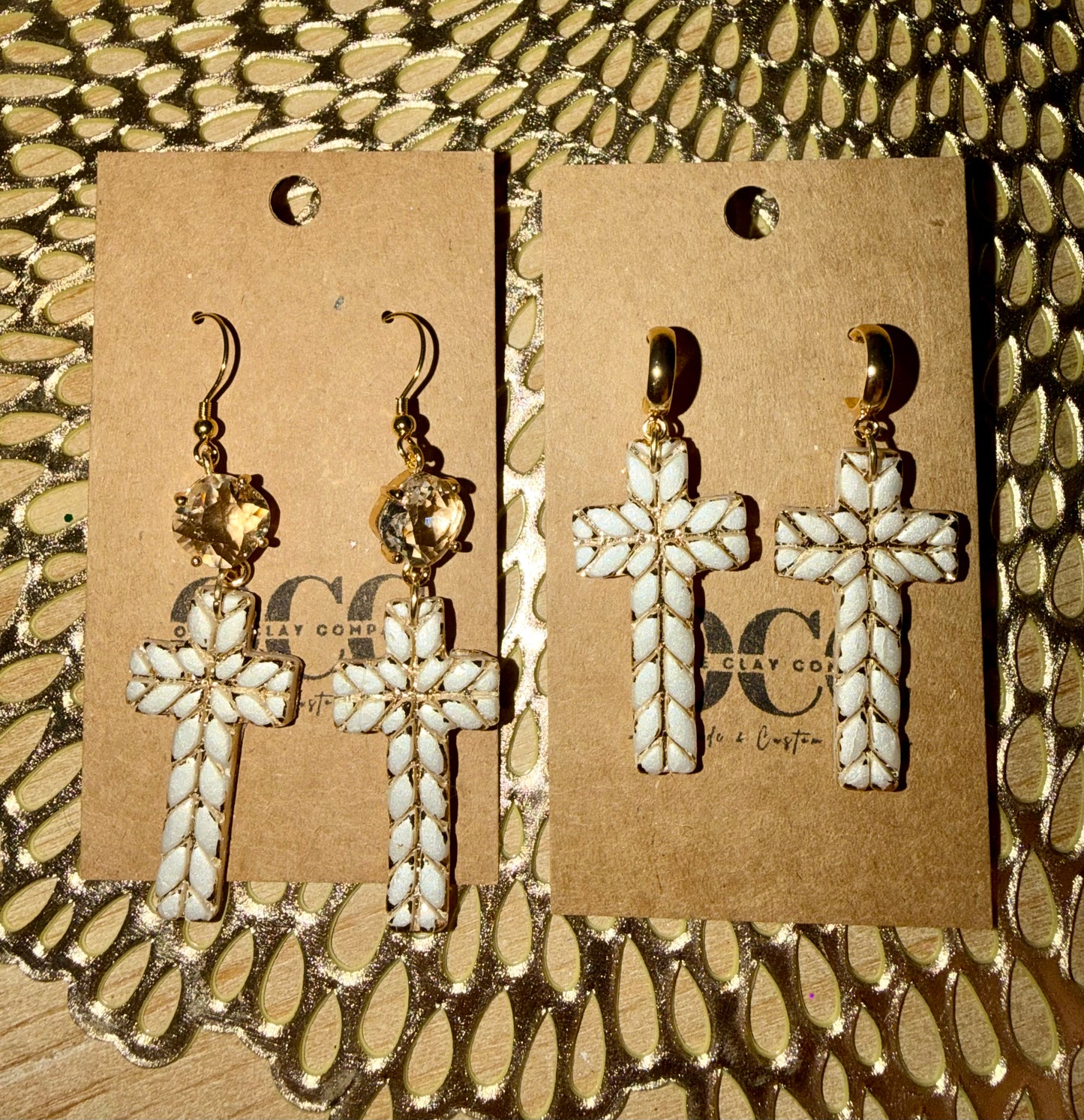 Clay cross pearl dangles
