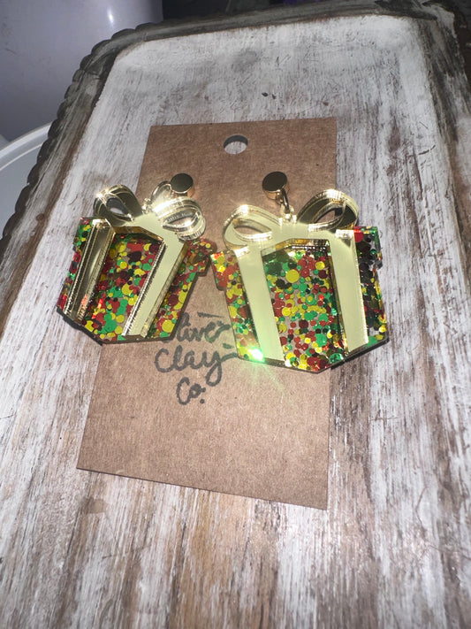 glitter present earrings