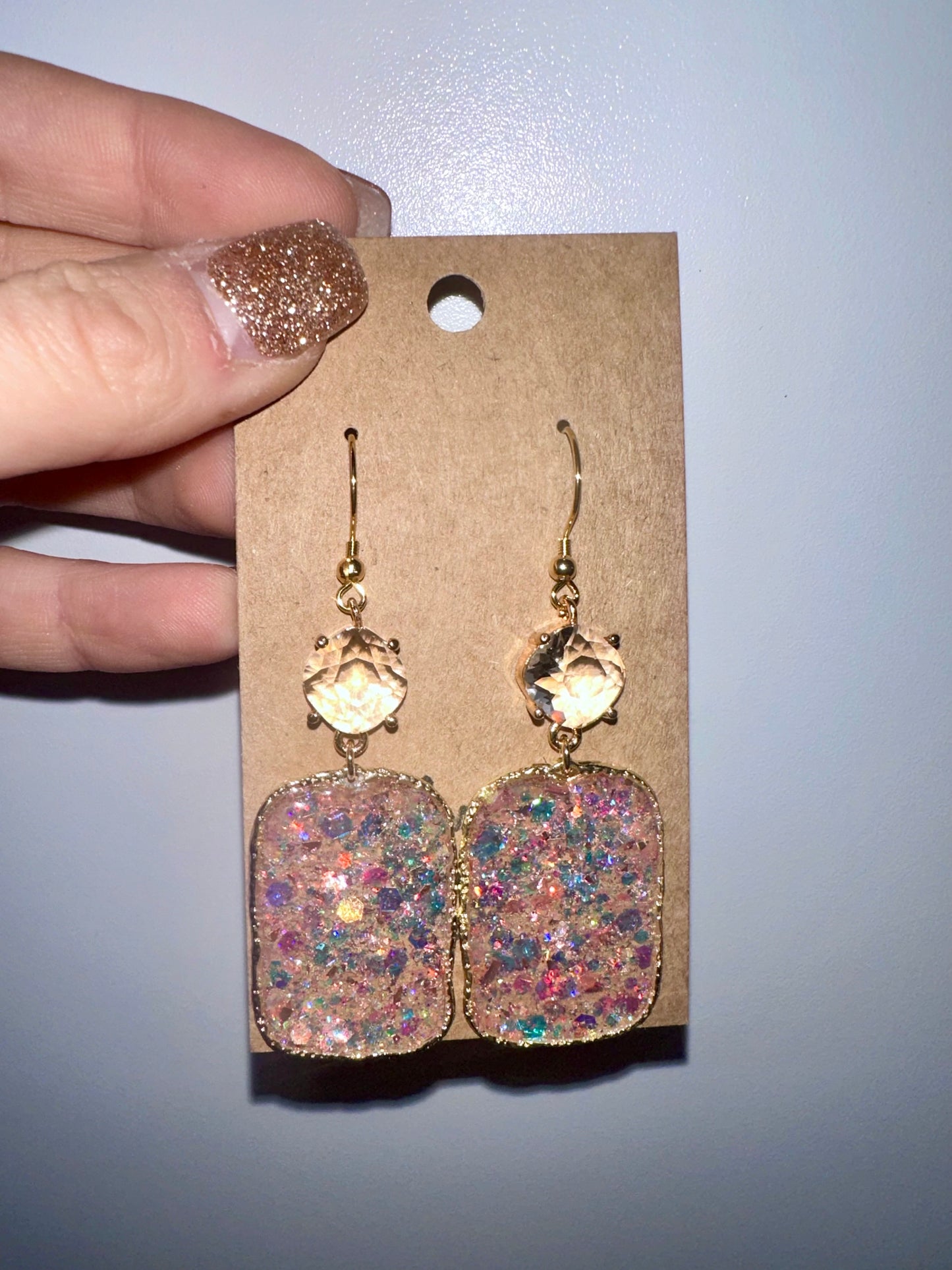 Pink crystal glitter earrings