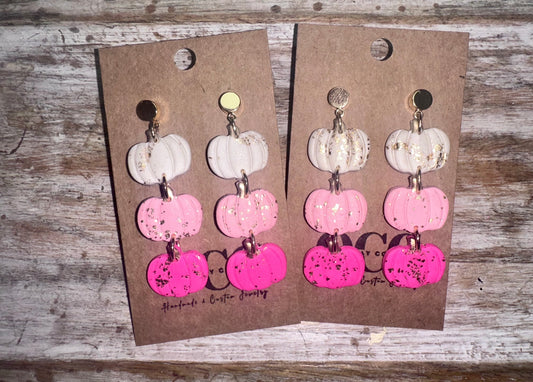 Pink pumpkin clay earrings