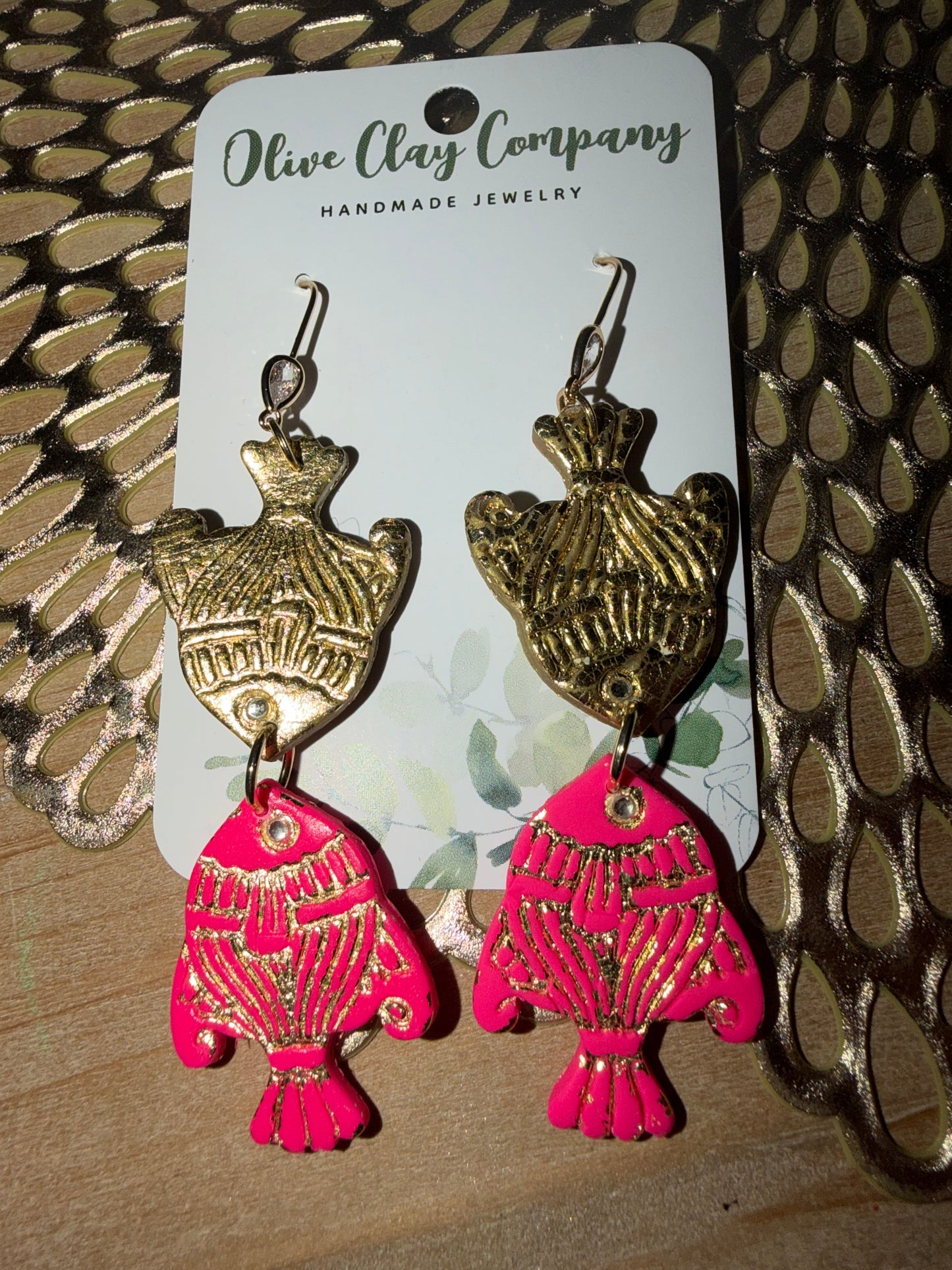 Gold leaf fish earrings