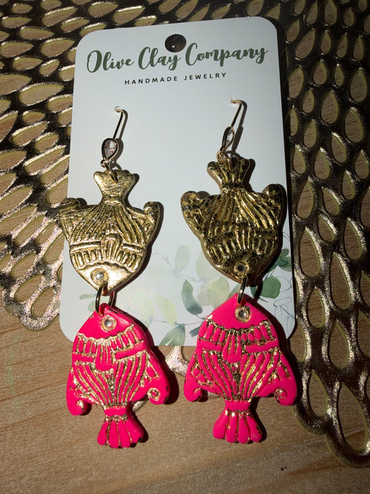Gold leaf fish earrings