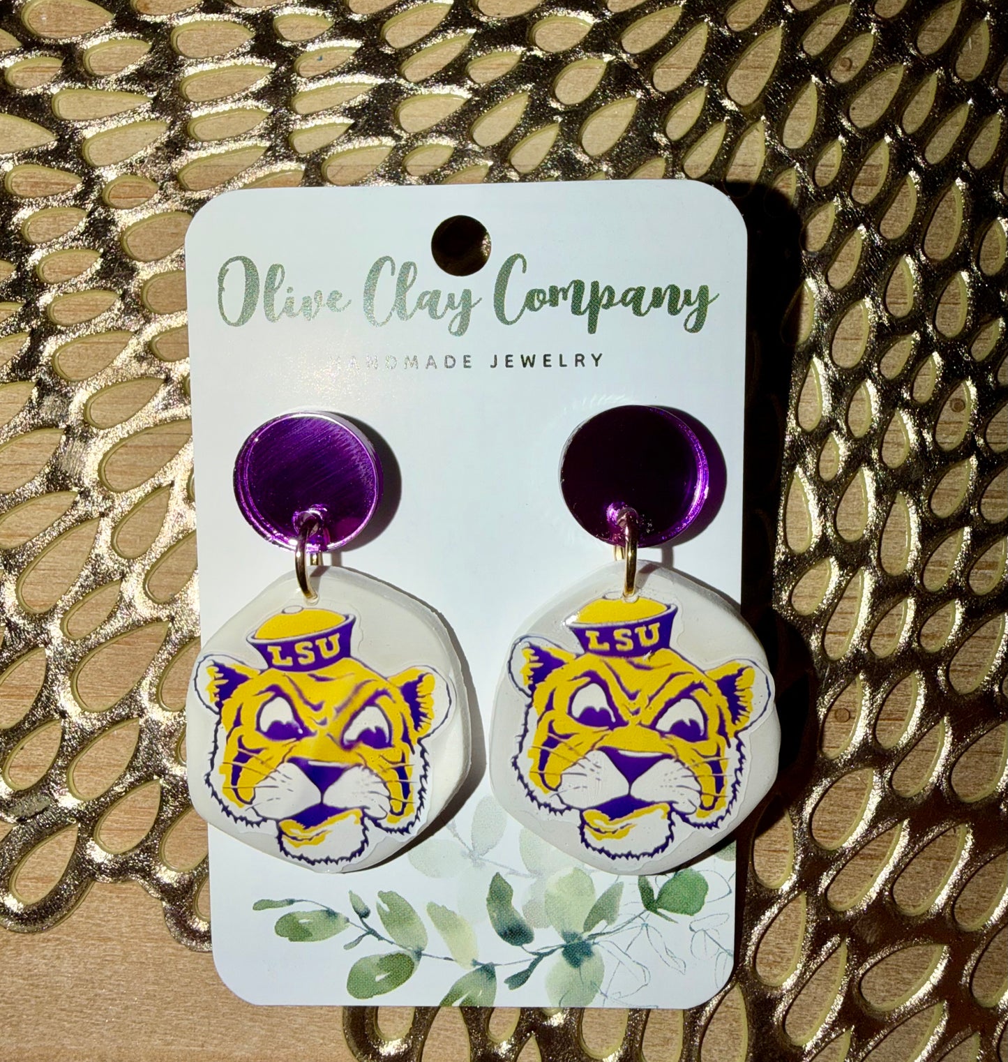 Tigers clay earrings with acrylic topper