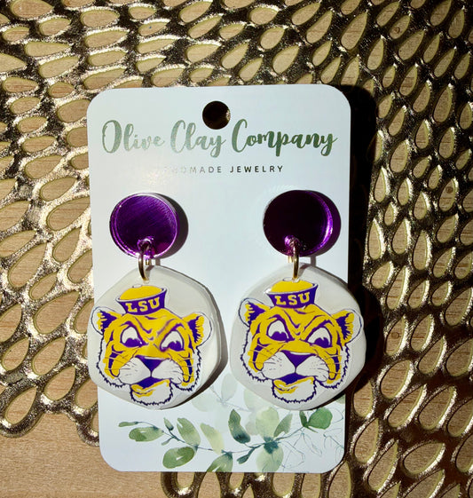 Tigers clay earrings with acrylic topper
