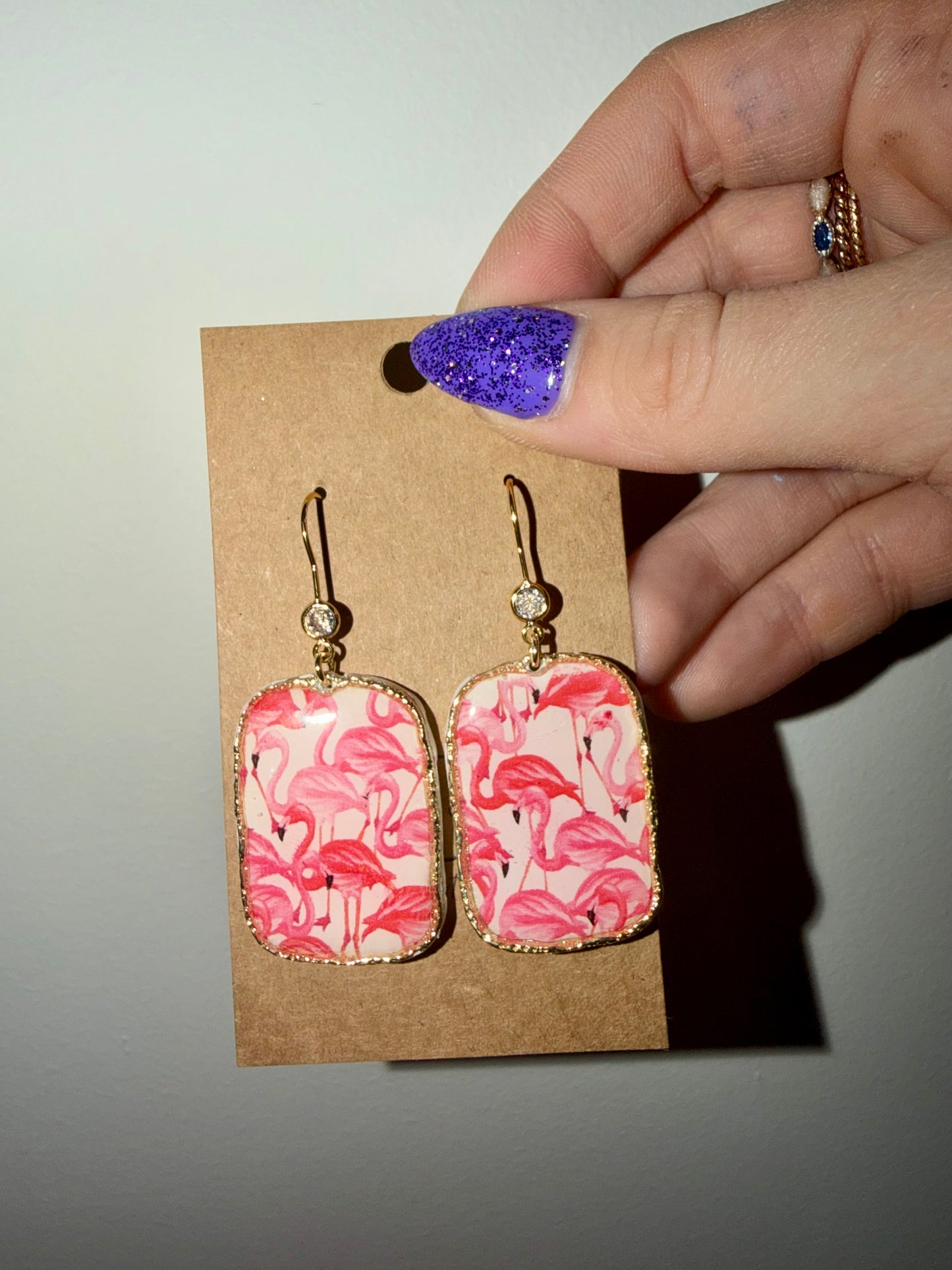 Flamingo clay hoops earrings