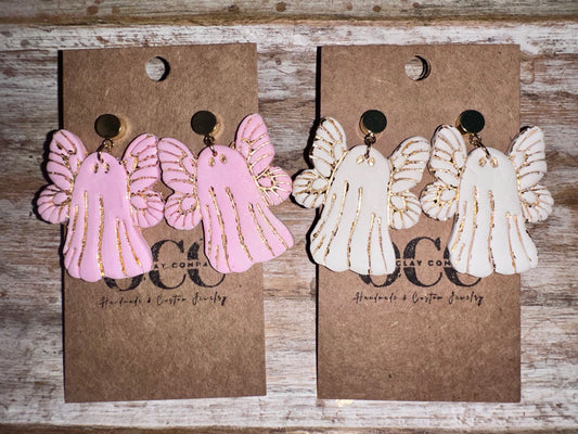 Butterfly ghost dangle clay earrings