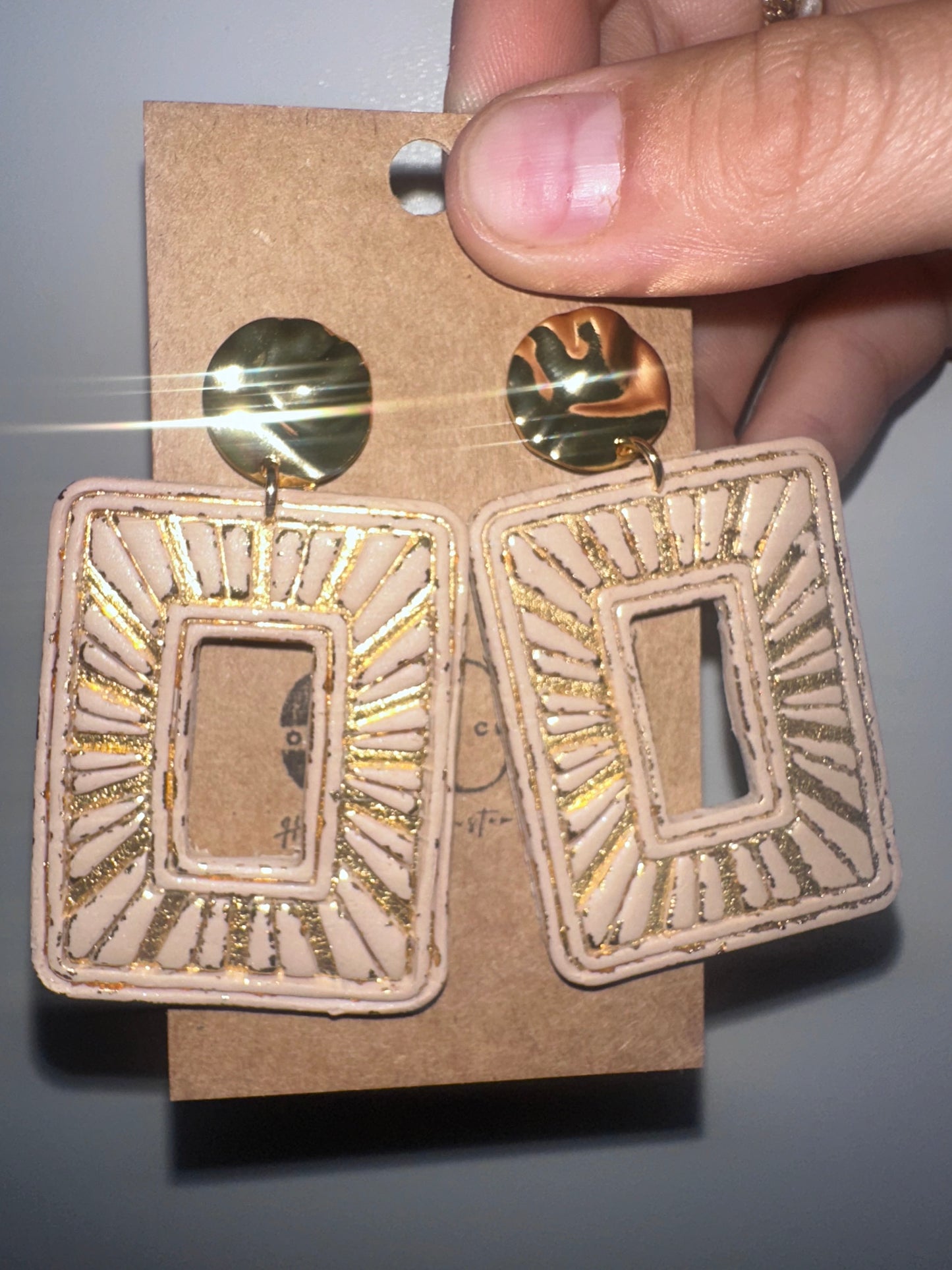 Large gold leaf clay earrings