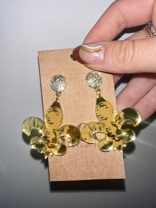 Gold mirror acrylic tiger earrings