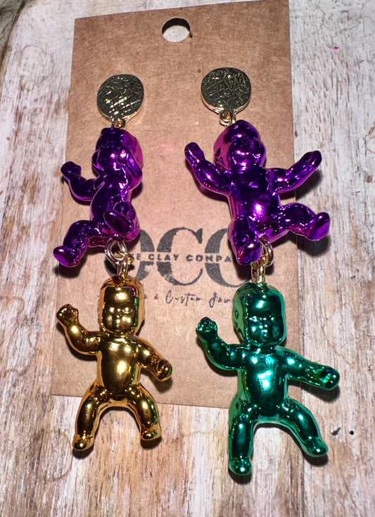 Mardi Gras baby earrings