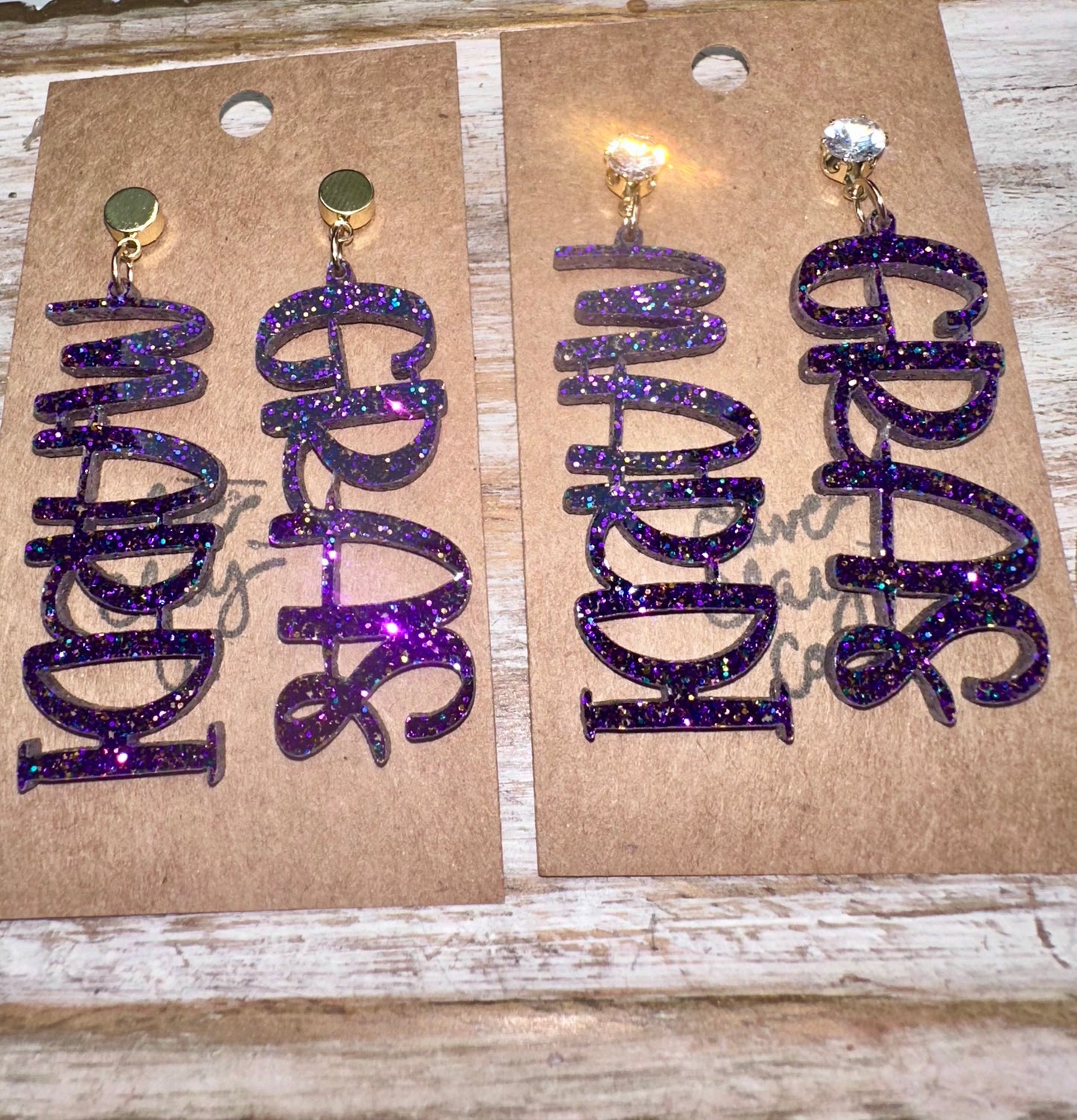 Mardi Gras glitter earrings