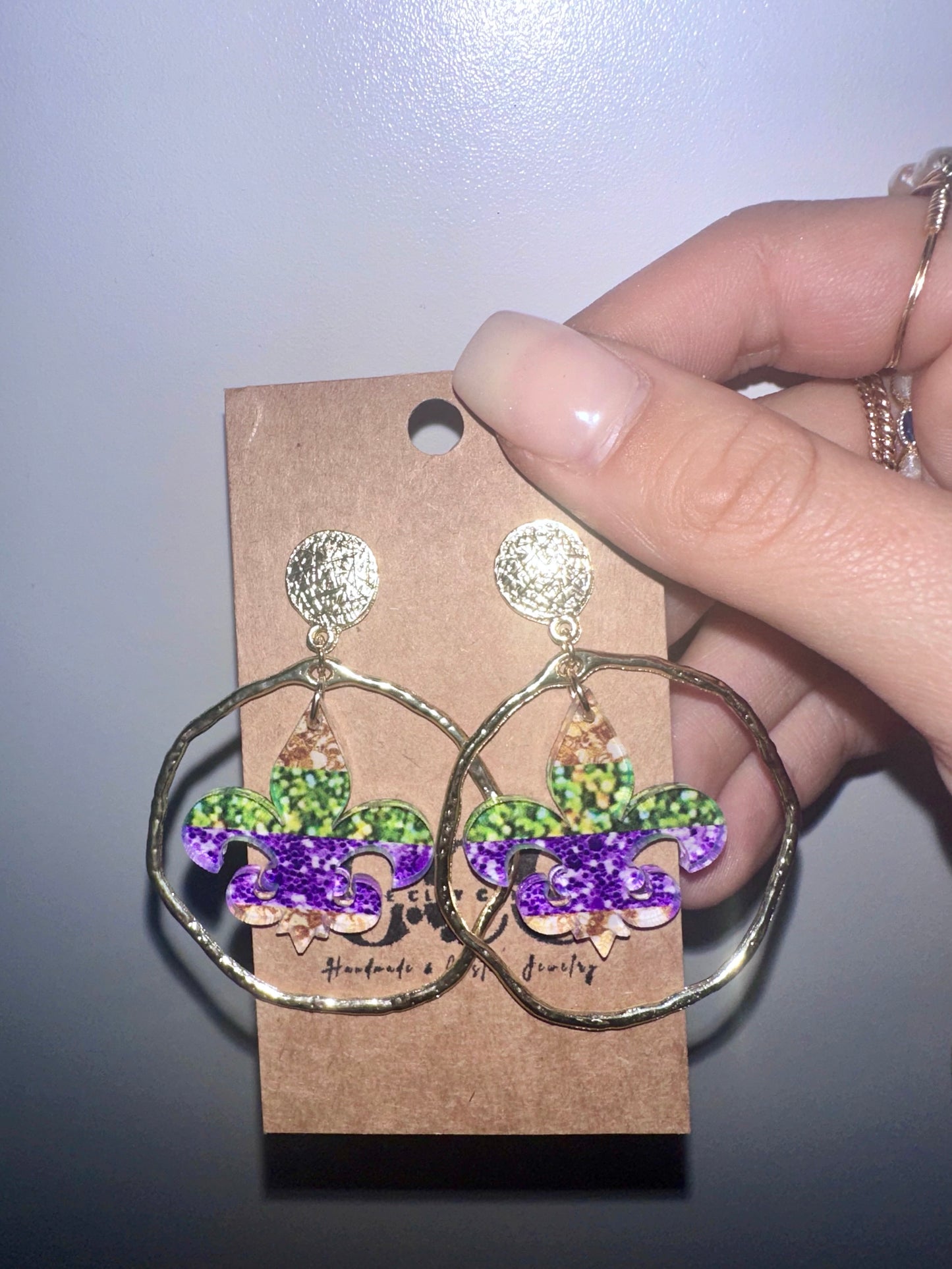 Mardi Gras faux glitter earrings