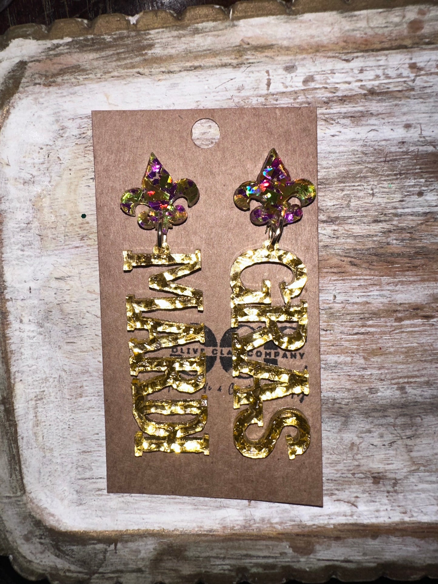 Mardi Gras flakes acrylic earrings