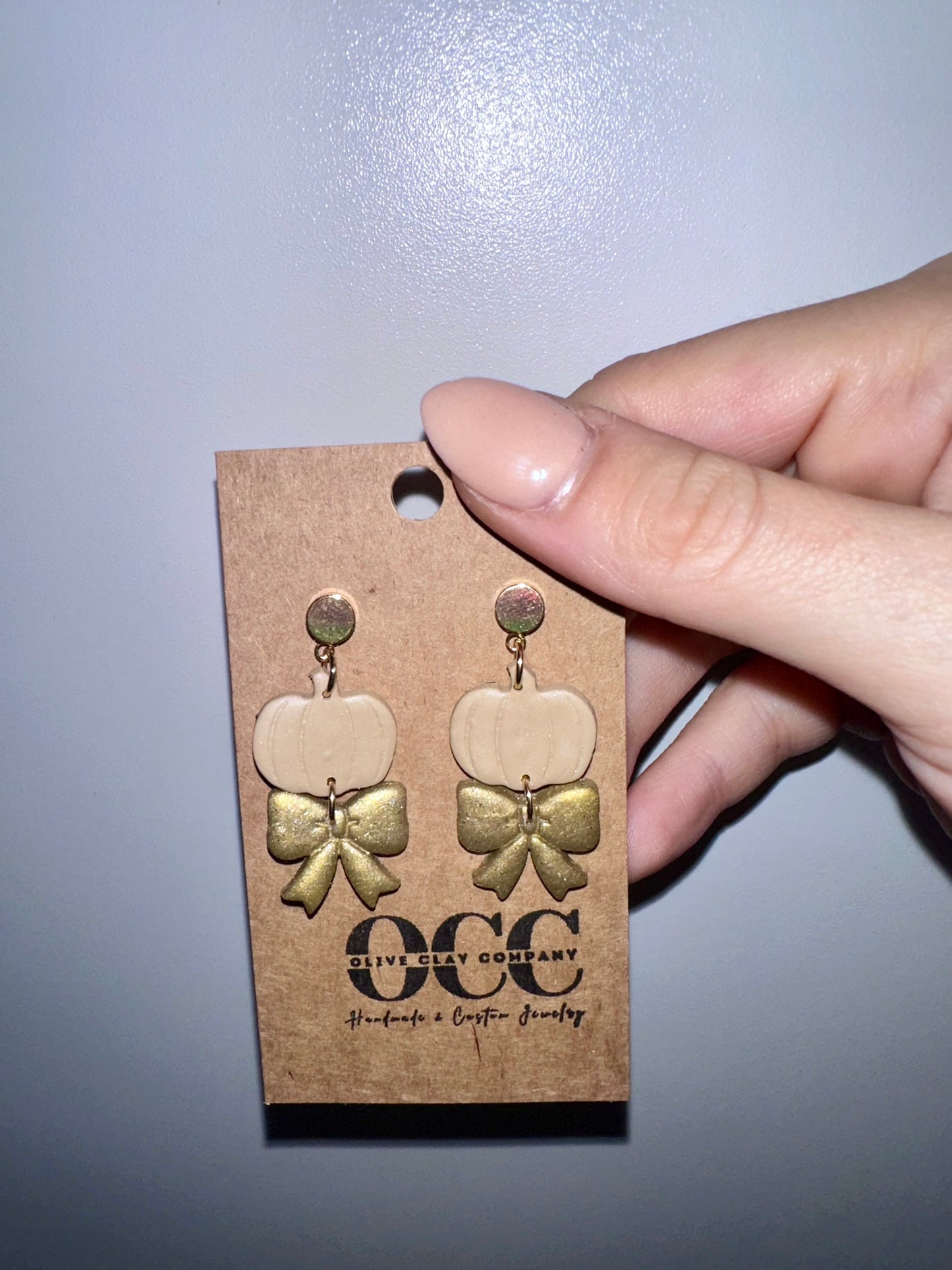 Bow pumpkin clay earrings