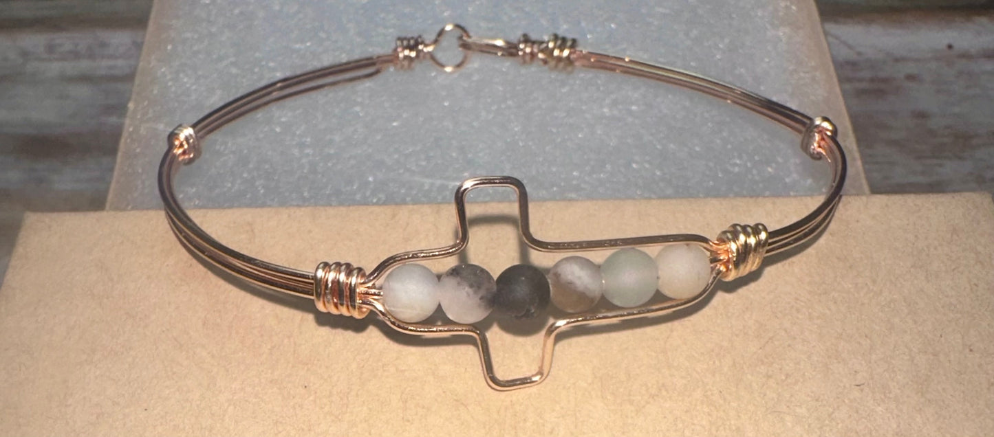 Cross Wire neutral bead wrapped bracelet