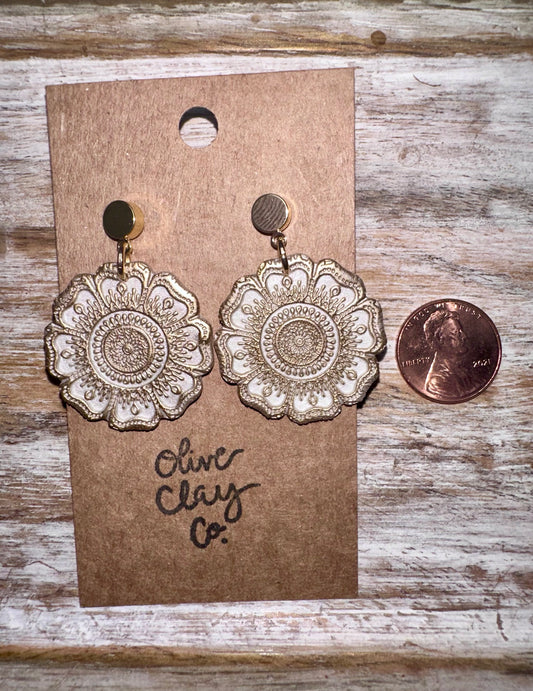 Mandala textured clay earrings