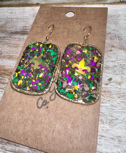 Small rectangle Fleur de lis earrings