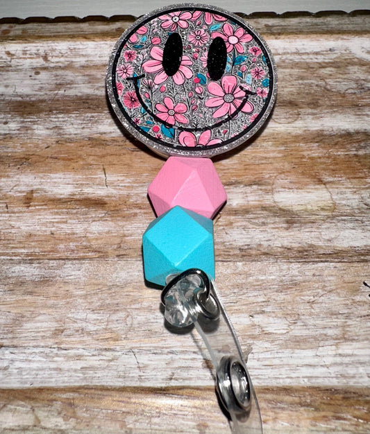 Smiley badge reel - alligator clip