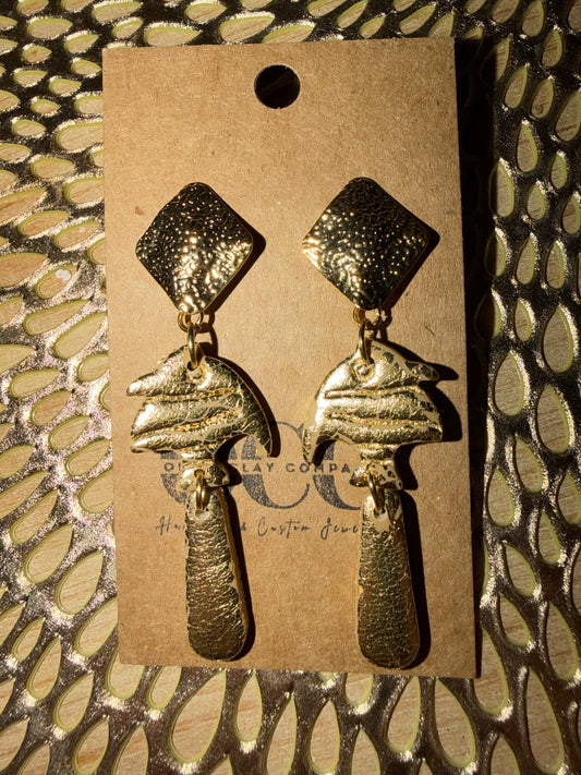 Gold leaf fish earrings