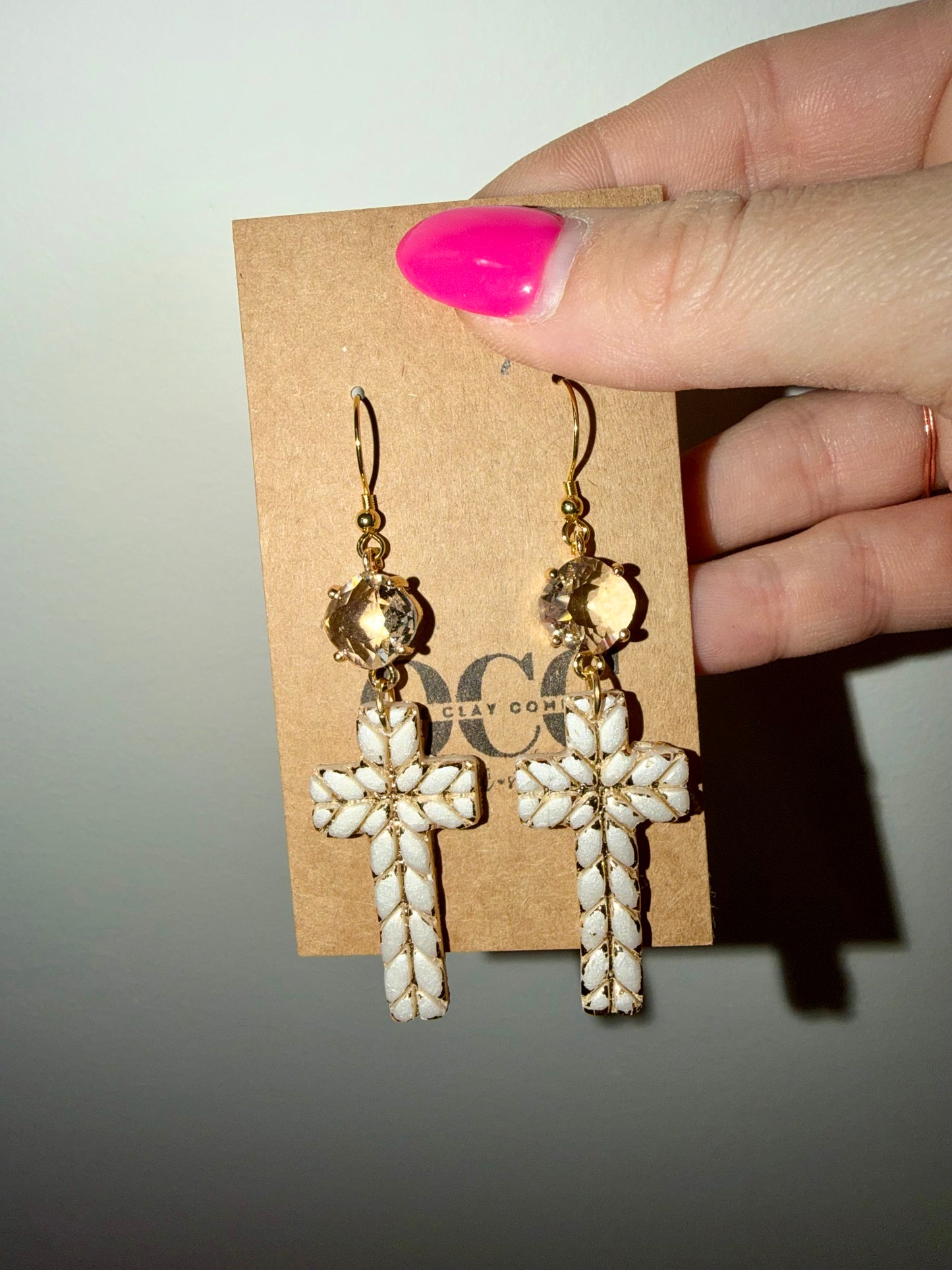 Clay cross pearl dangles