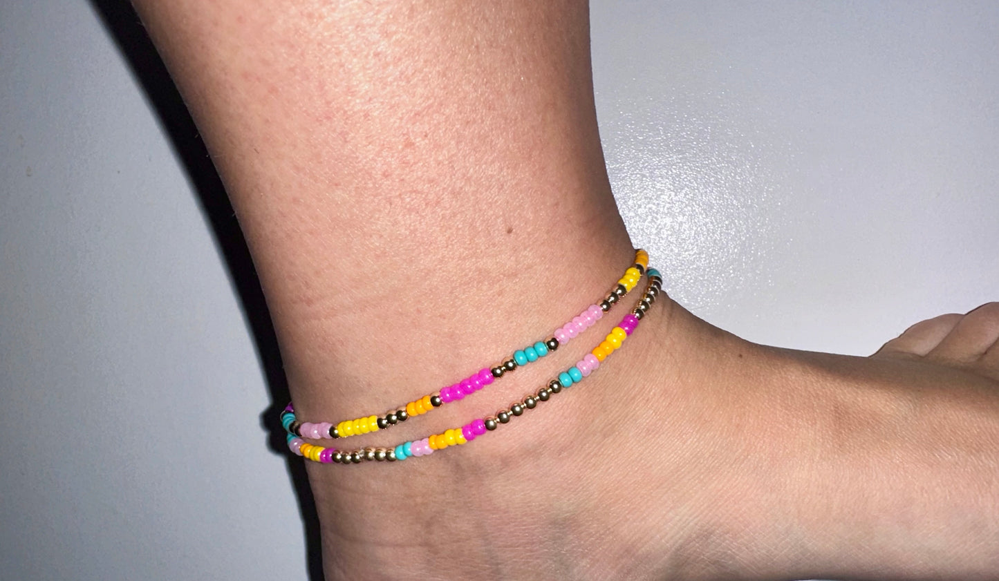 Colorful 14k Gold Filled stretchy anklet- non tarnish- 3mm beads