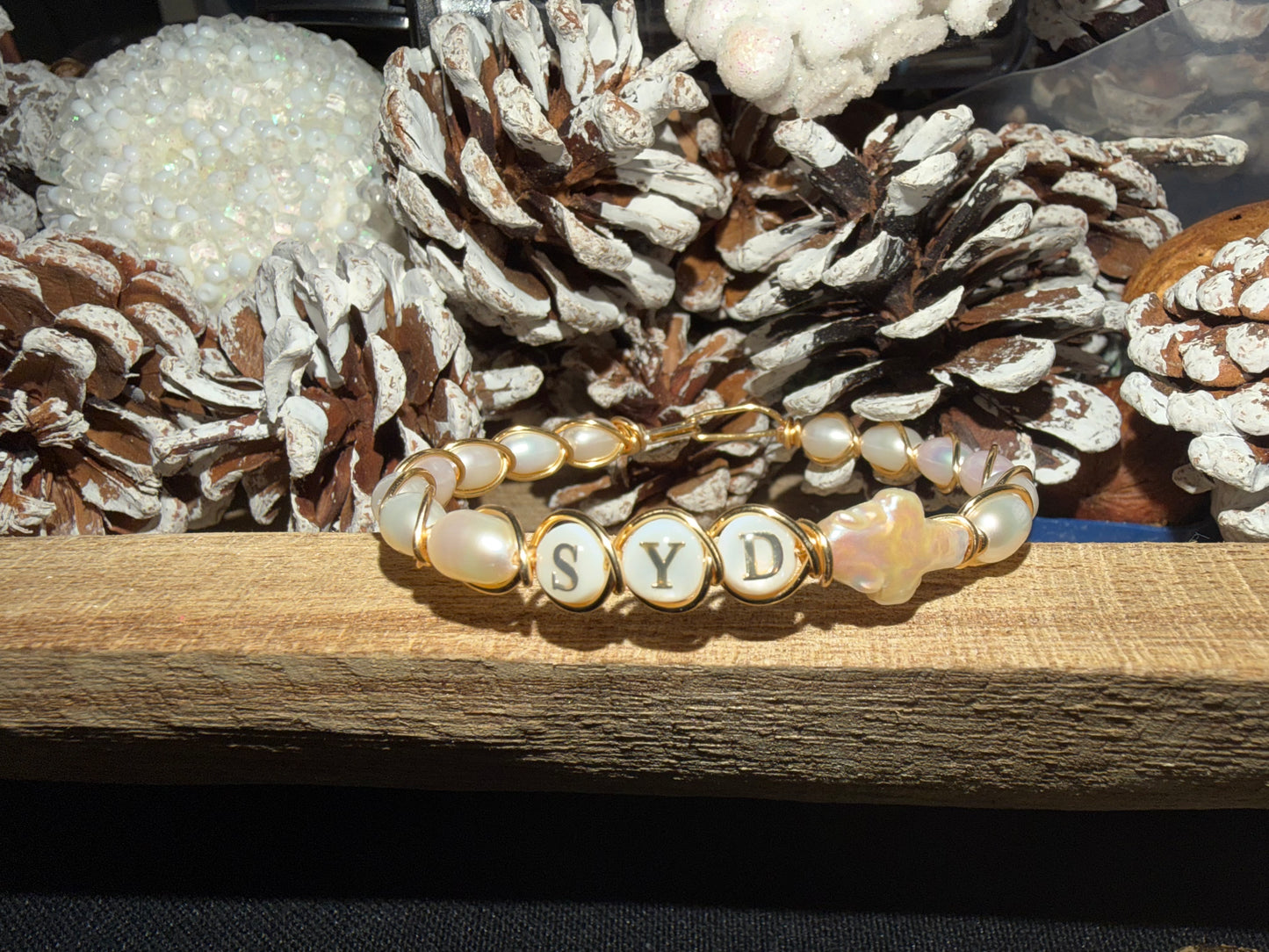 Custom freshwater pearl wire bracelet