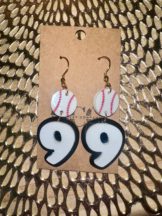 Custom number baseball earrings