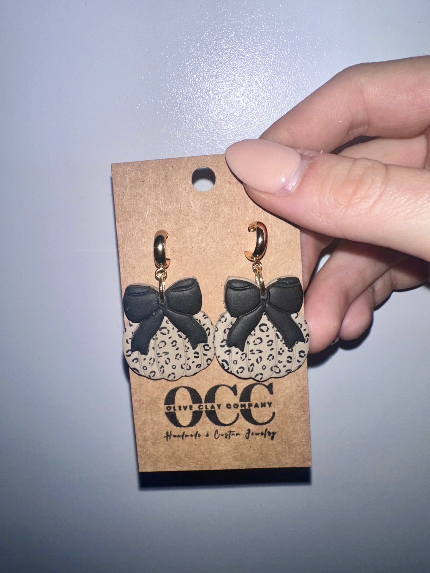 Cheetah pumpkin clay earrings