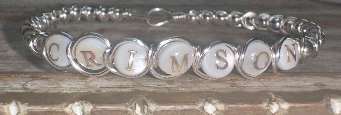 Silver with gold letter Custom name wire bracelet