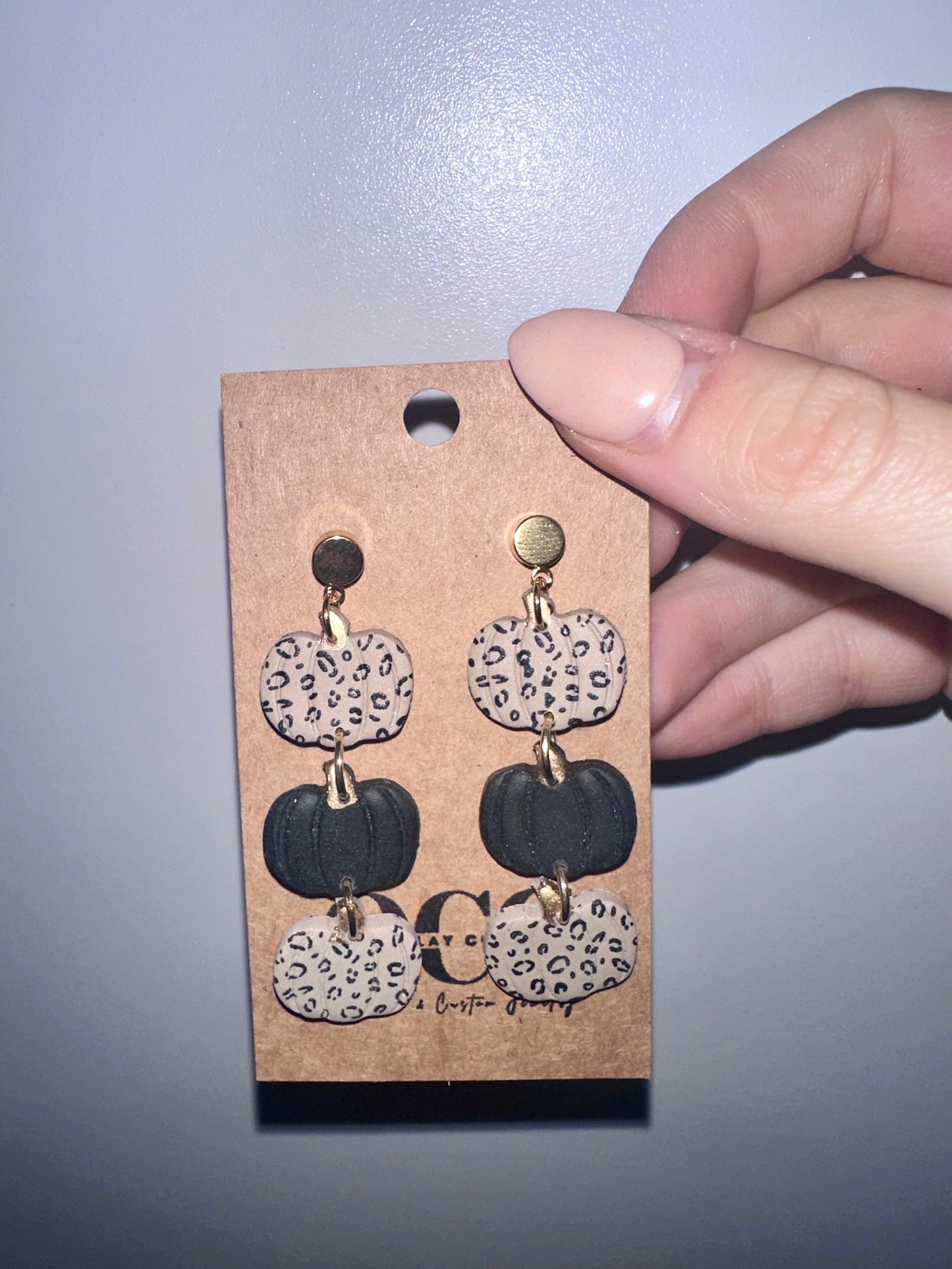 Cheetah pumpkin clay earrings