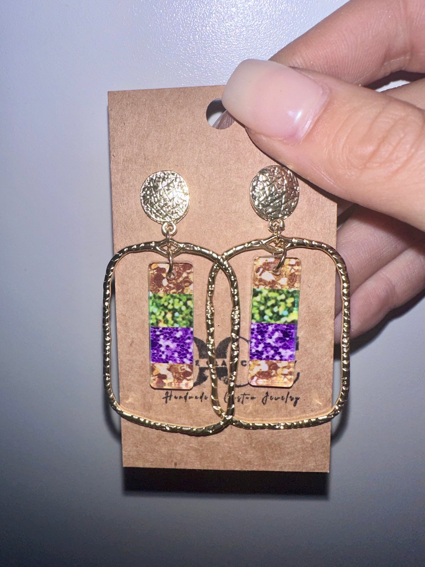 Mardi Gras faux glitter earrings