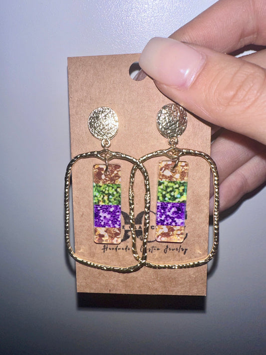 Mardi Gras faux glitter earrings