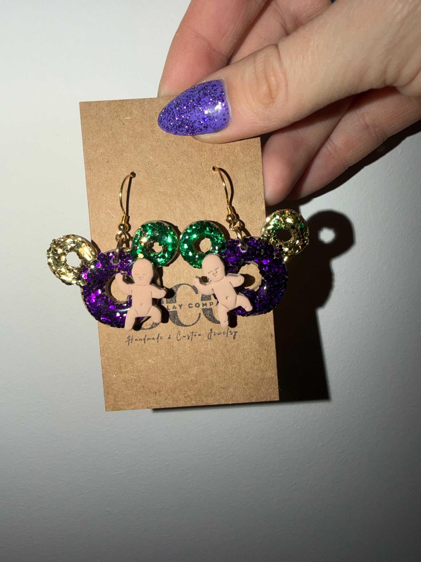 Mouse magical Mardi Gras king cake earrings