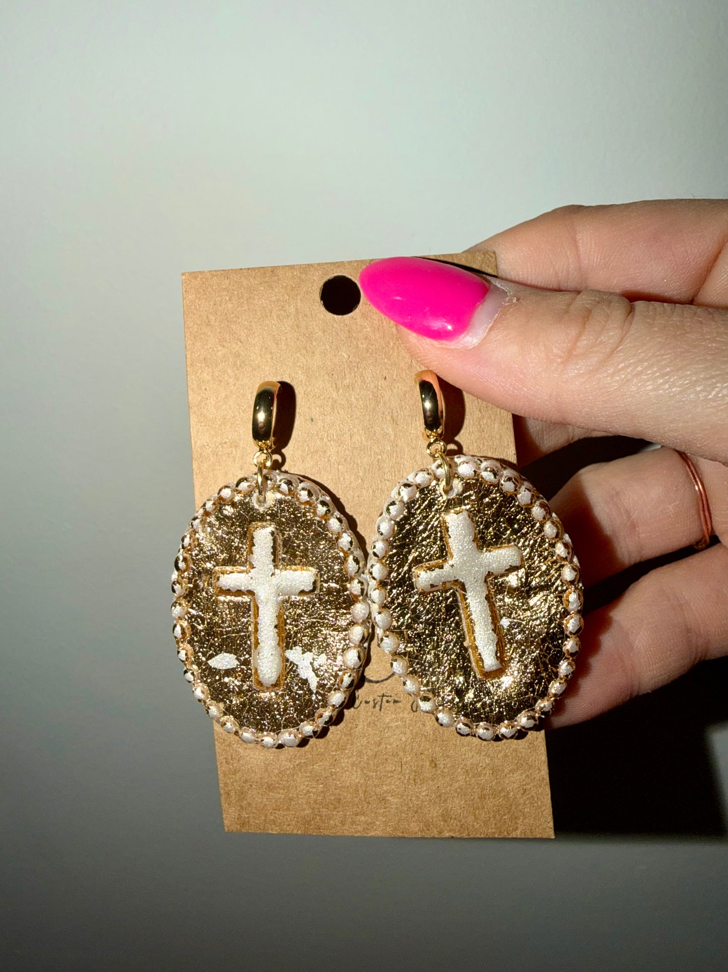 Clay cross pearl dangles