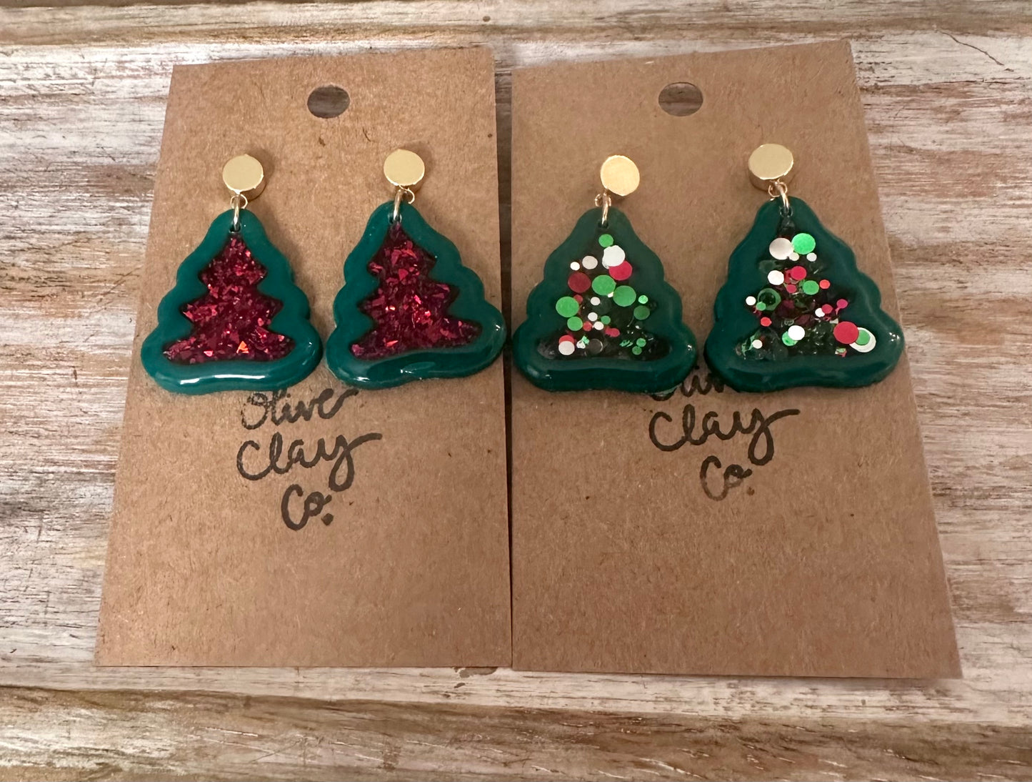 Small clay and resin Christmas trees