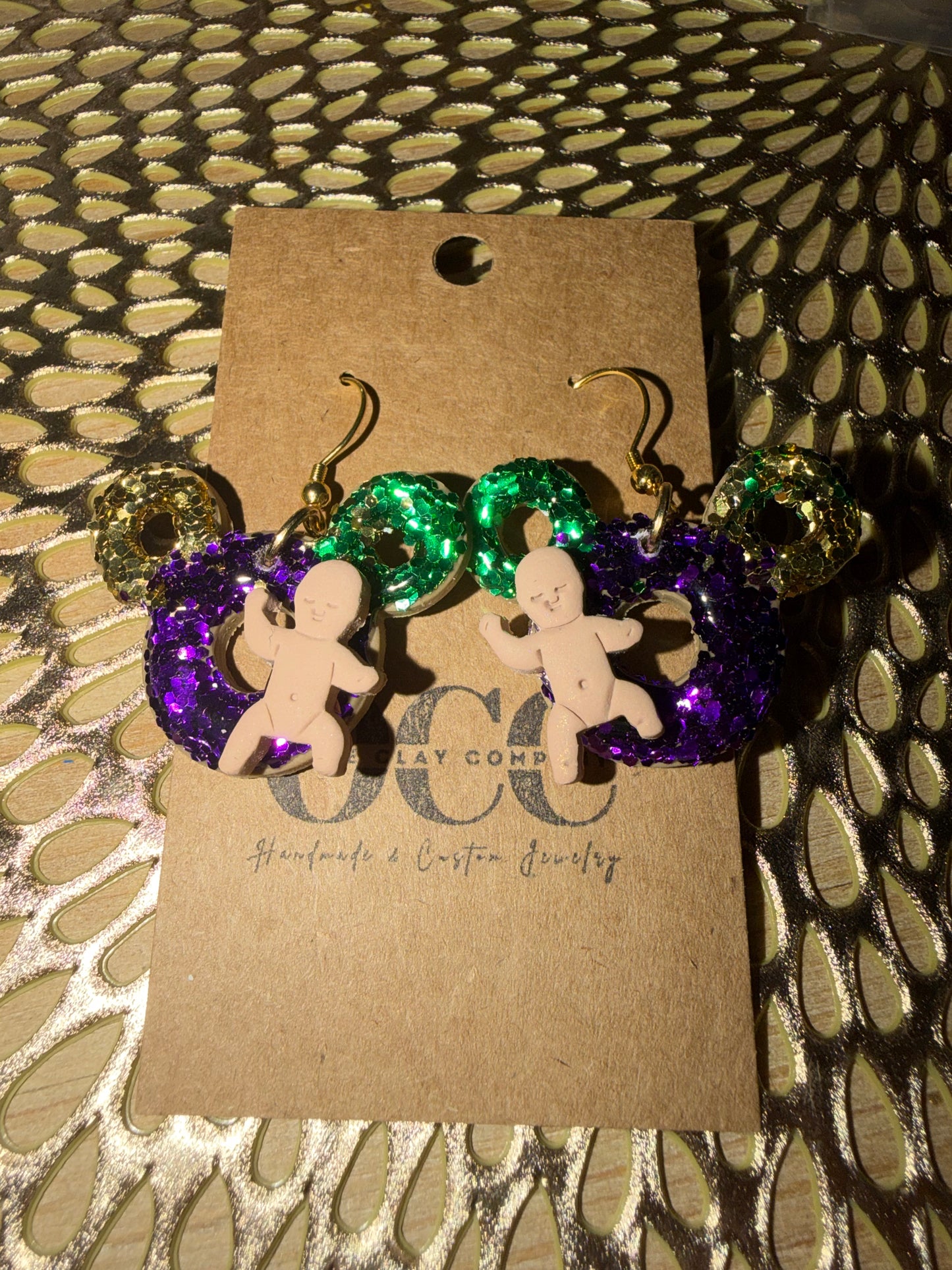 Mouse magical Mardi Gras king cake earrings
