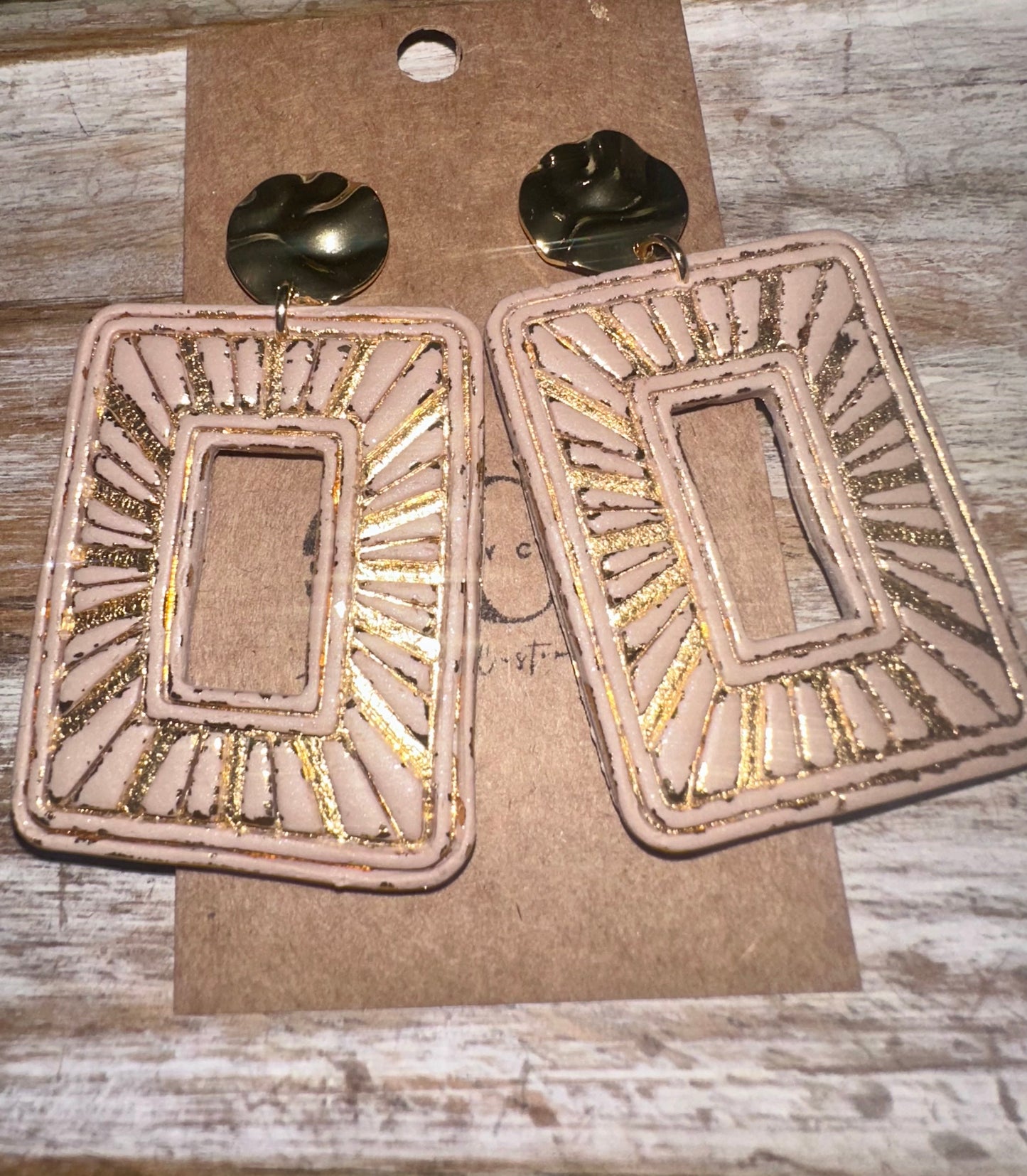 Large gold leaf clay earrings